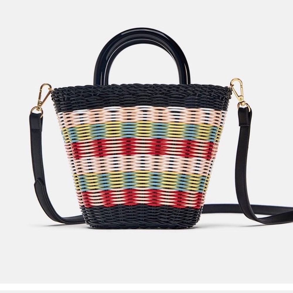 Zara mini woven multicolored basket NEW